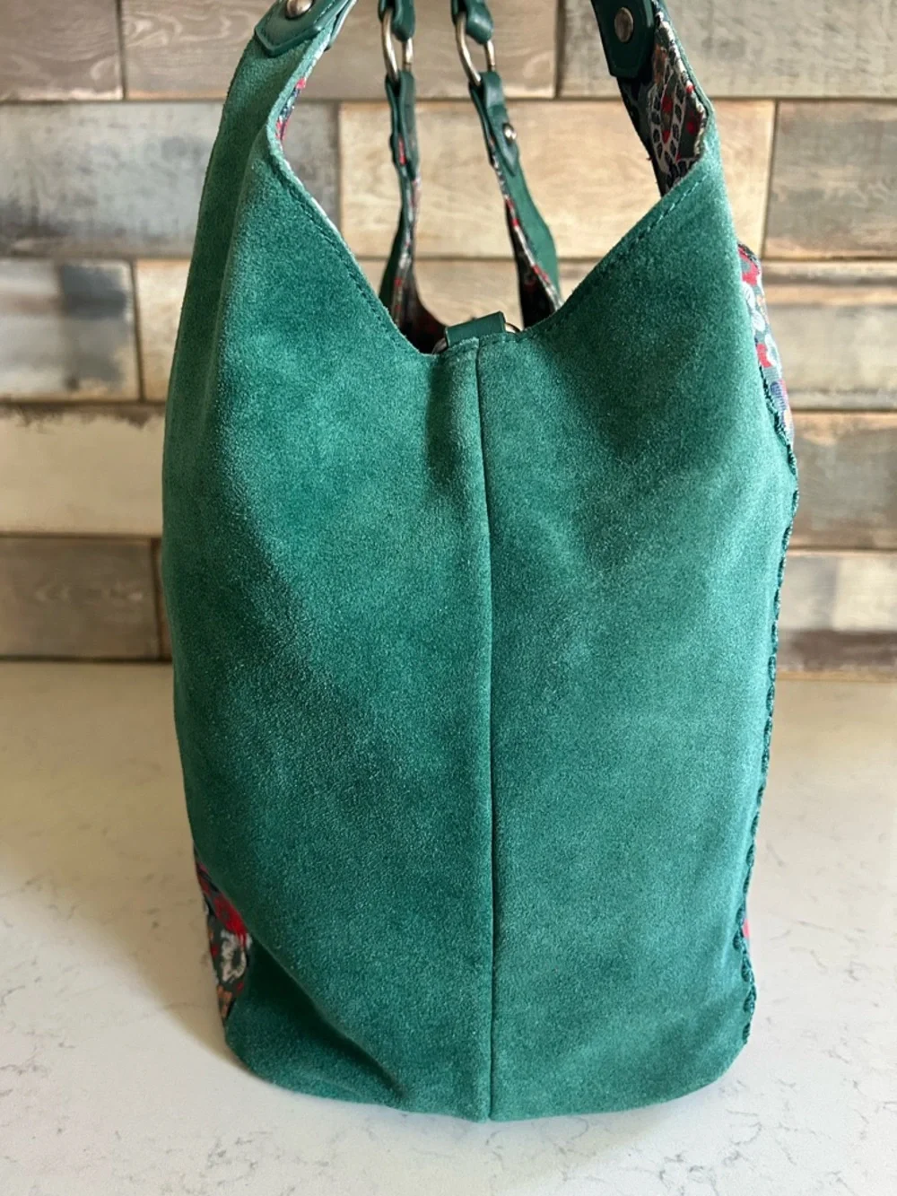 EUC The Sak Roma Emerald Mojave Garden Shopper Suede Leather Tote Shoulder Bag - Picture 6 of 16